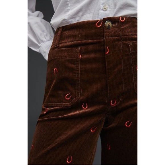 Anthropologie Maeve The Colette Cropped Cord Wide Leg Pants Horse Shoe Brown - Picture 11 of 12